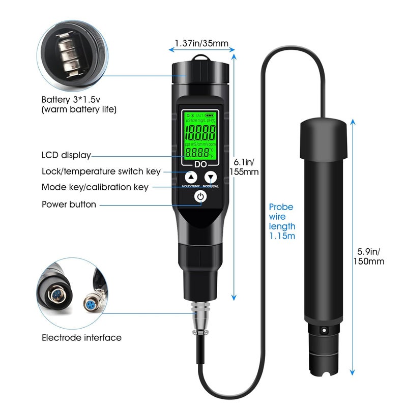 LYCEBELL Dissolved Oxygen Meter with Bluetooth Filling Fluid Range:0-30mg/L, with Automatic Temperature Compensation Function,Pen Type Dissolved Oxygen Test Kit for Aquarium, Ponds, Aquaculture - Image 3